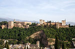 View of the Alhambra from the Mirador St Nicolas in the Albaycin of Granada